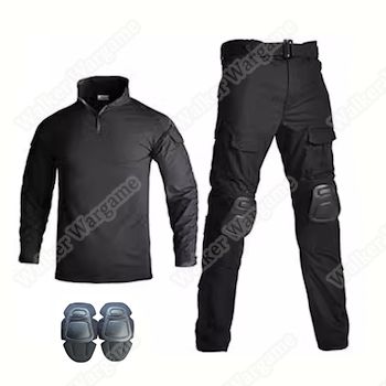 WST Combat Set Shirt &amp; Pants Build in Knee Pads - SWAT Black