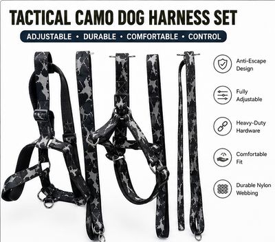 Utility Step-In Dog Harness with Leash – Black Camo Utility Step-In Dog Harness with Leash – Black Camo
