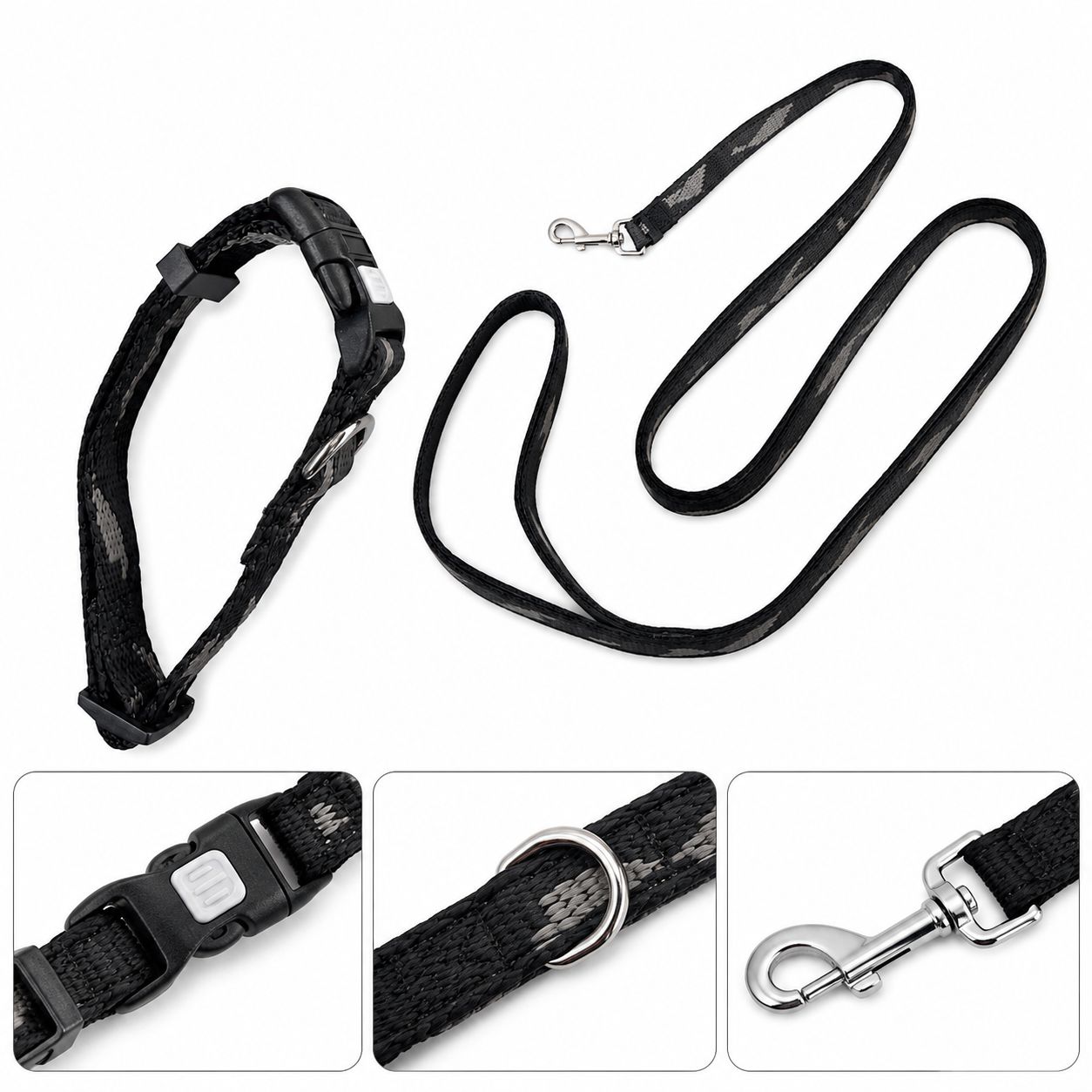 Dog Collar With Leash - Black Camo Dog Collar With Leash - Black Camo