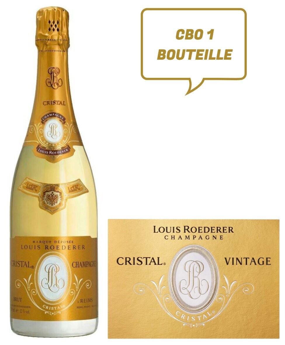 Champagne Cristal Roederer blanc 1989 + 2 Flûtes Louis Roederer