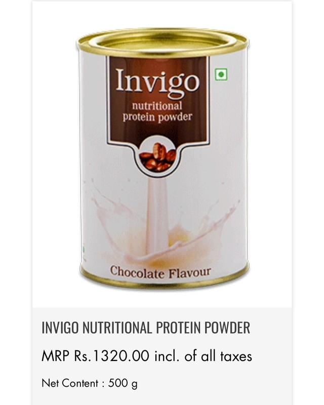 VESTIGE&#39;S Invigo Protein powder with chocolate flavor.