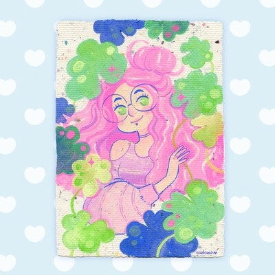 Gouache Original - Pink Hair Lady