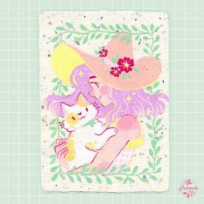 Gouache Original - Summer Witch and Cat