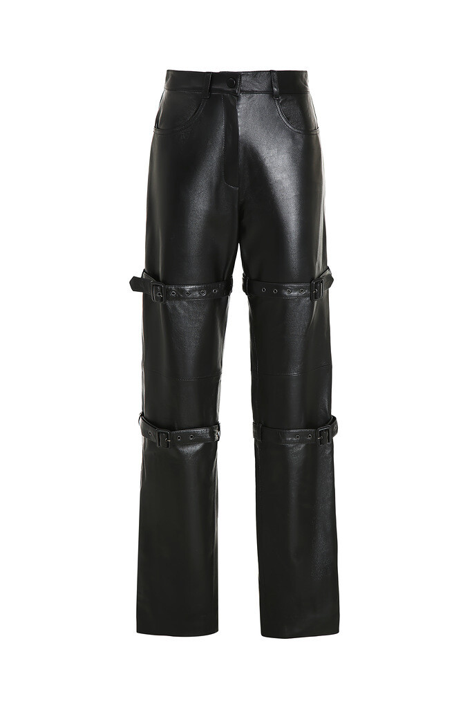 Leather trousers with straps