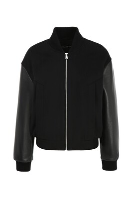 Wool bomber with leather sleeves
