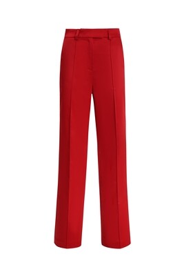 Red satin straight trousers