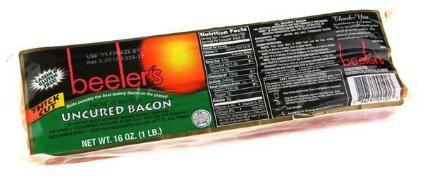 Beelers Uncured Bacon Thick Cut Hickory Smoked 16oz