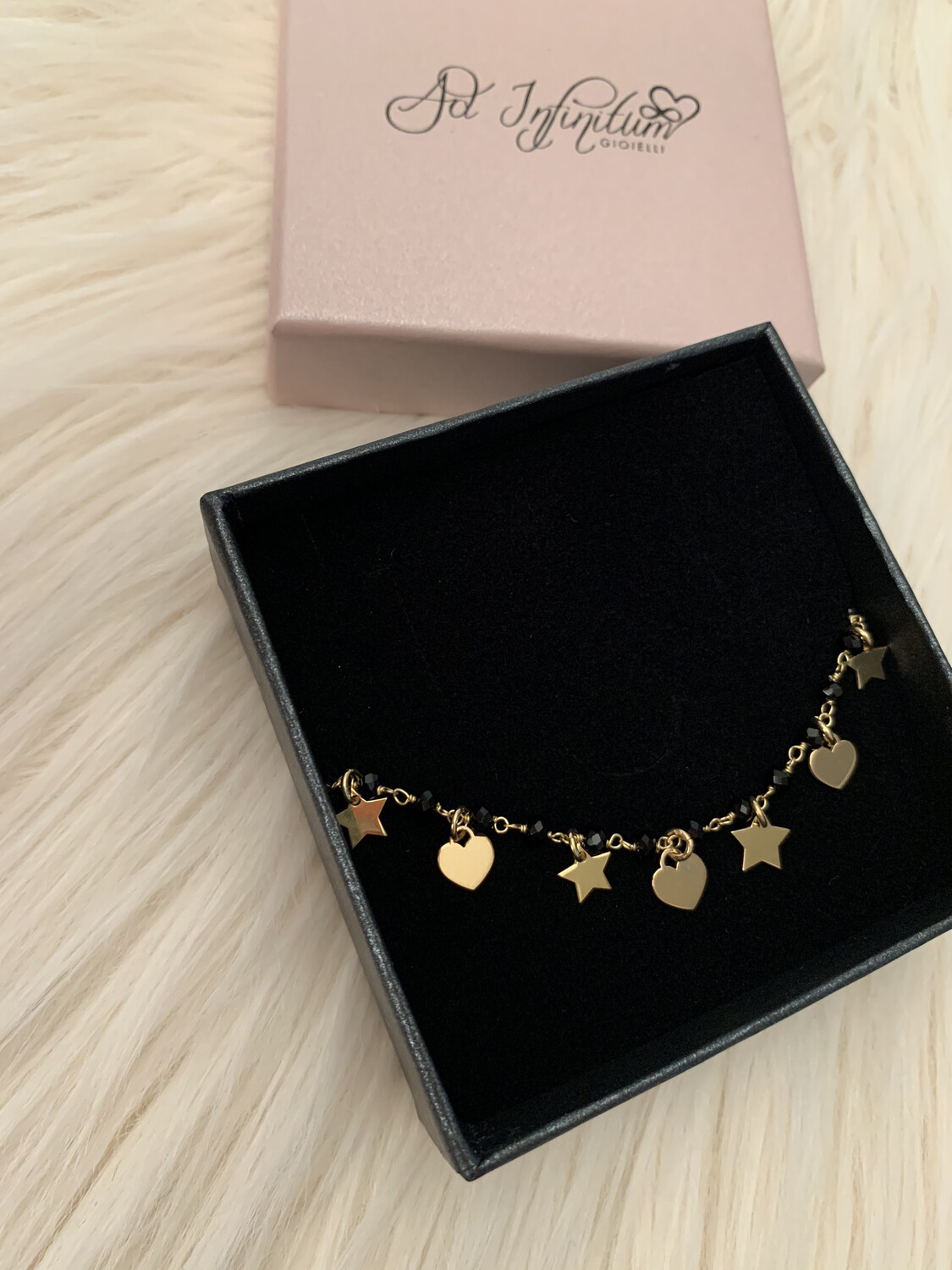 Bracciale Cuori E Stelle con pietre nere
