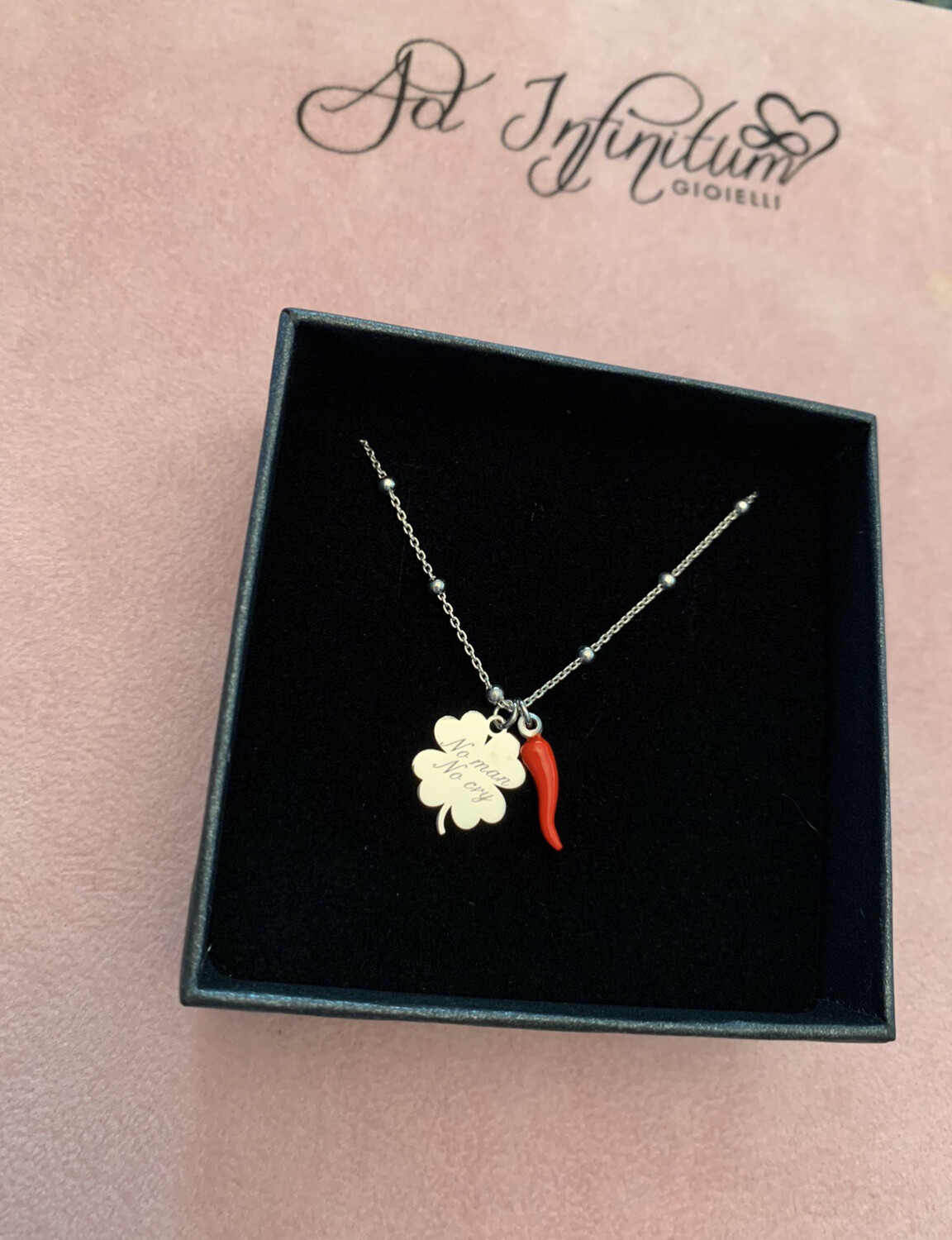 Collana Quadrifoglio Personalizzato e corno