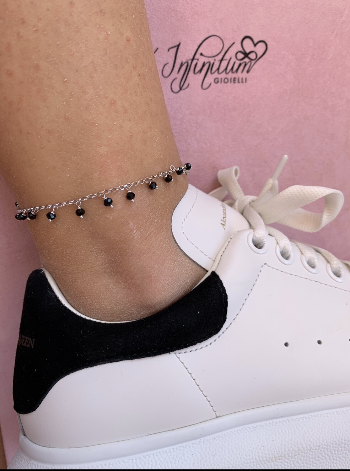 Cavigliera Pietre Nere Pendenti