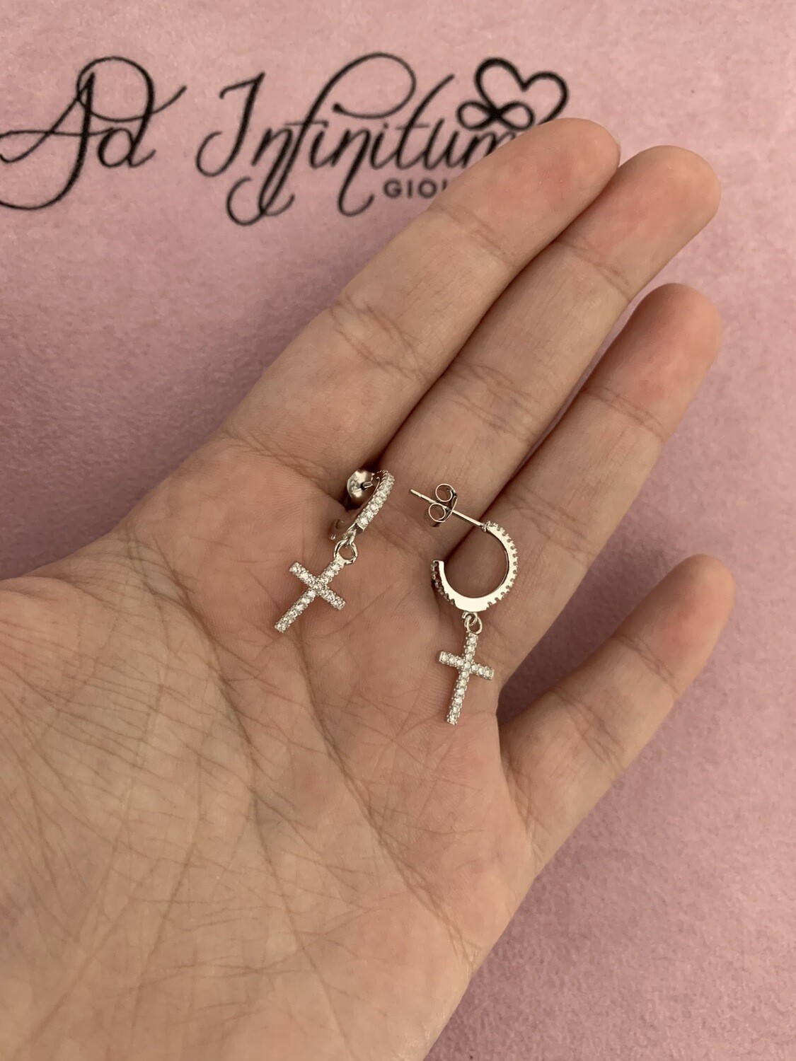 Orecchini Cerchietto Croce Con Zirconi