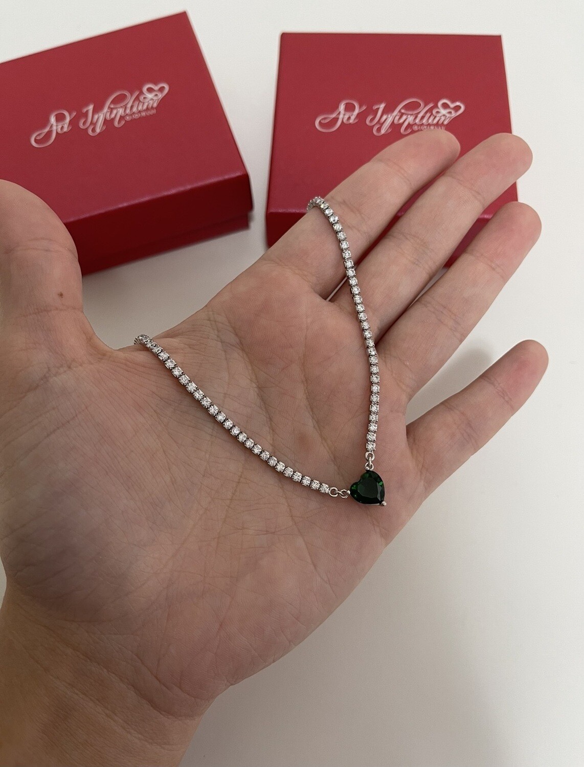 Collana tennis zircone cuore verde Collana tennis zircone cuore verde