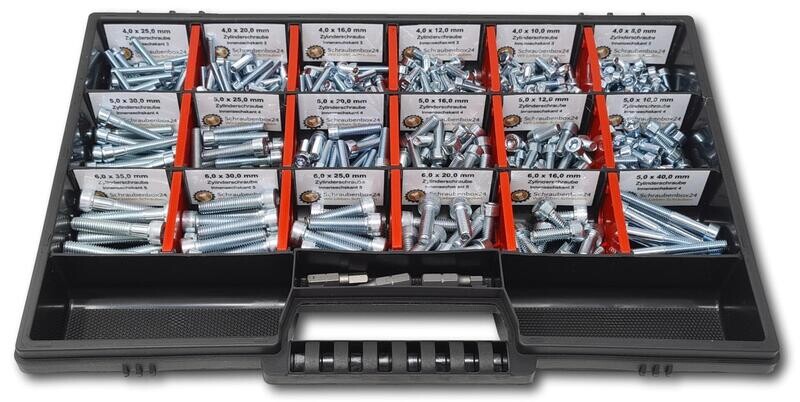 Cylinder head screws assortment M4-M5-M6 8mm-40mm 375 pcs. screw box DIN 912 Cylinder head screws assortment M4-M5-M6 8mm-40mm 375 pcs. screw box DIN 912