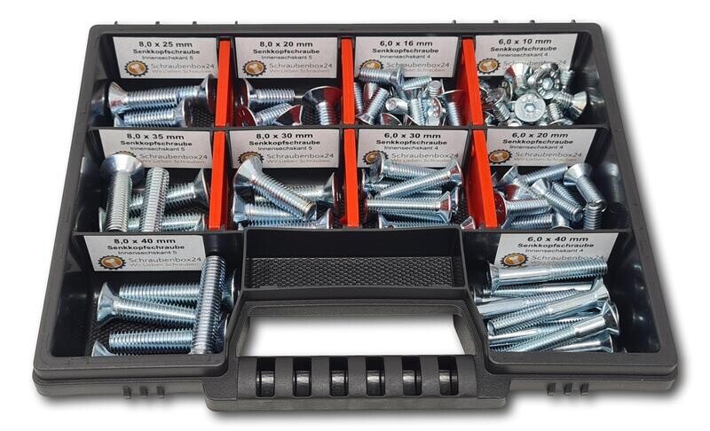 Countersunk screws assortment M6-M8 10mm-40mm 105 pcs. screw box DIN 7991 Countersunk screws assortment M6-M8 10mm-40mm 105 pcs. screw box DIN 7991