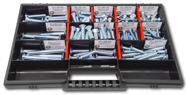 Countersunk screws assortment M6-M8 10mm-70mm 160 pcs. screw box DIN 7991 Incl. 2x bit Countersunk screws assortment M6-M8 10mm-70mm 160 pcs. screw box DIN 7991 Incl. 2x bit