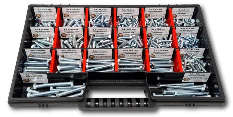 Hexagon screws assortment M4-M5-M6 8mm-50mm 350 pcs. screw box DIN 933 Hexagon screws assortment M4-M5-M6 8mm-50mm 350 pcs. screw box DIN 933