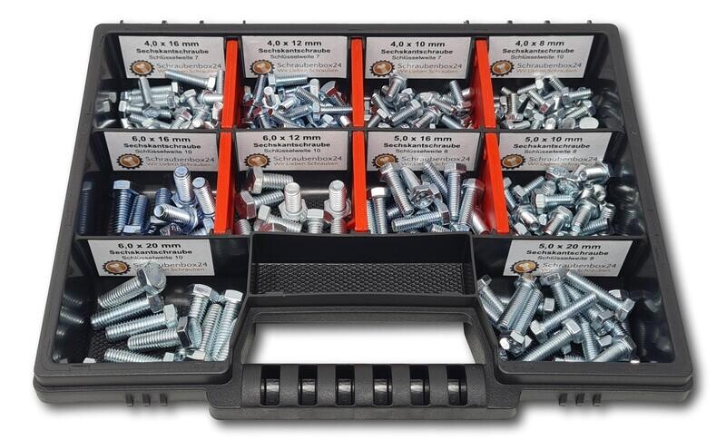 Hexagon screws assortment M4-M5-M6 8mm-20mm 215 pcs. screw box DIN 933 Hexagon screws assortment M4-M5-M6 8mm-20mm 215 pcs. screw box DIN 933
