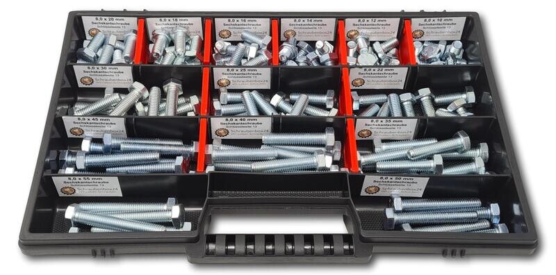 Hexagon bolts assortment M8 / / 10mm-55mm 130 pcs. screw box DIN 933 Hexagon bolts assortment M8 / / 10mm-55mm 130 pcs. screw box DIN 933