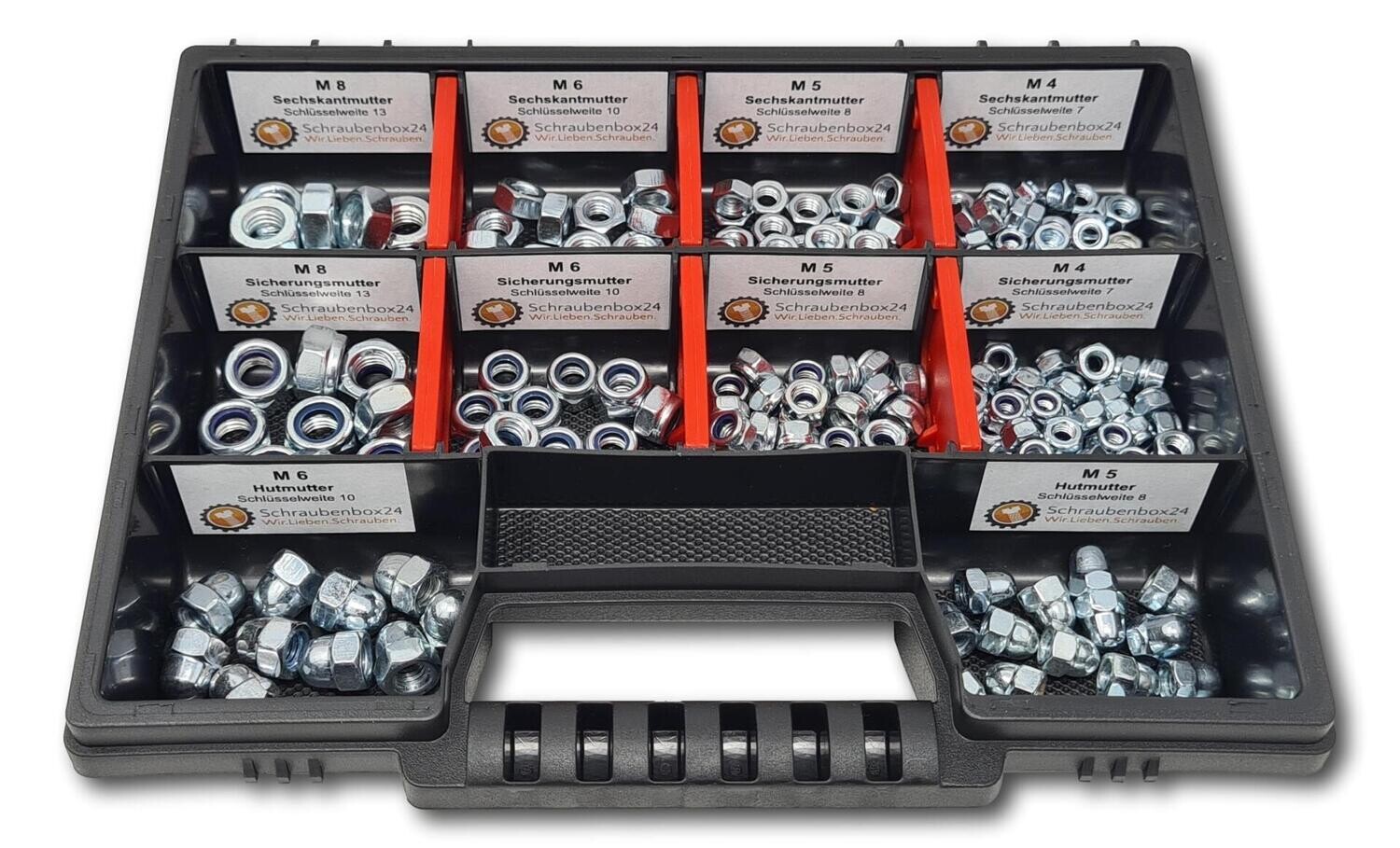 Muttern Sortiment // M4-M5-M6-M8 235 tlg. Mutternbox