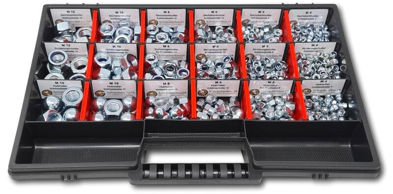Nuts assortment // M4-M5-M6-M8-M10-M12 554 pcs. nuts box Nuts assortment // M4-M5-M6-M8-M10-M12 554 pcs. nuts box