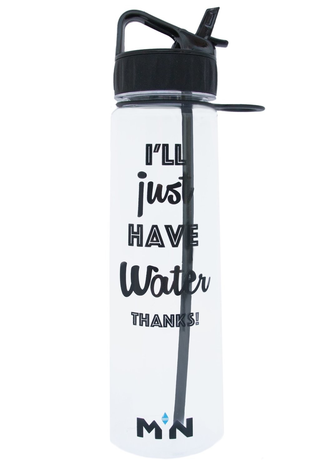 HYDRATE 900ml Water Bottle with Straw and Motivational Time Markings, Black