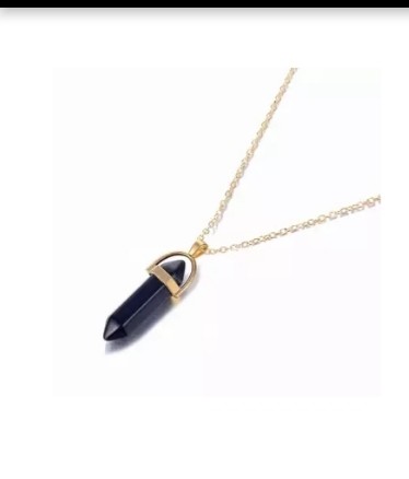 Bohemian crystal hexagonal column pendant necklace black