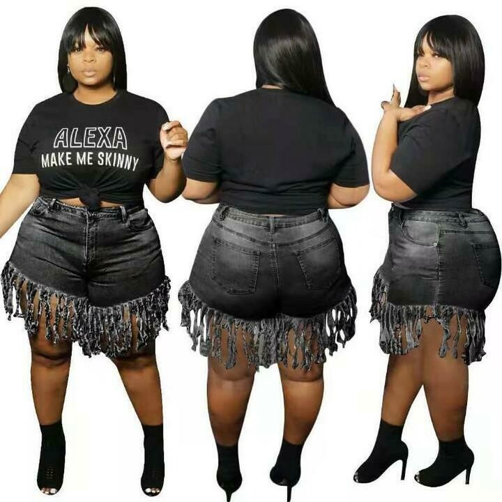 Denim Fringe shorts plus size