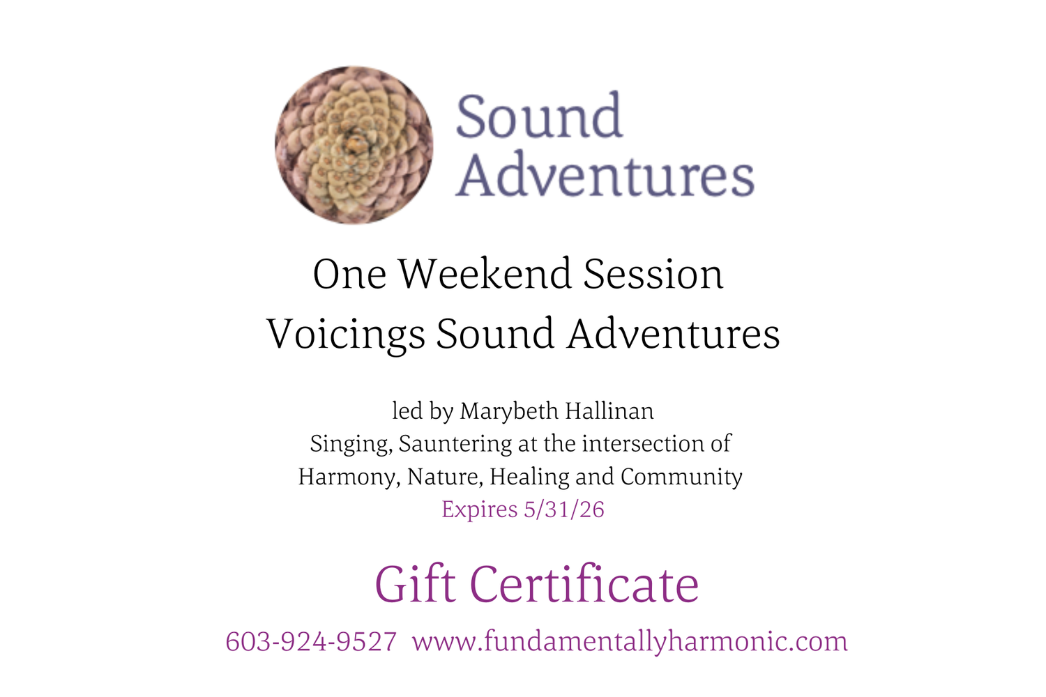 Gift Certificate: Sound Adventures Retreat