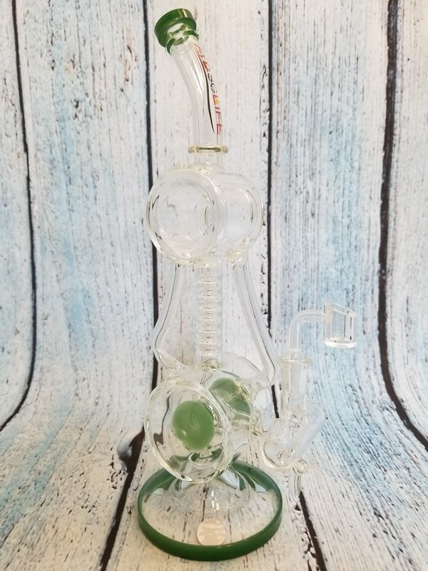 WATERPIPE DOUBLE BARREL GRENN PERC STACK