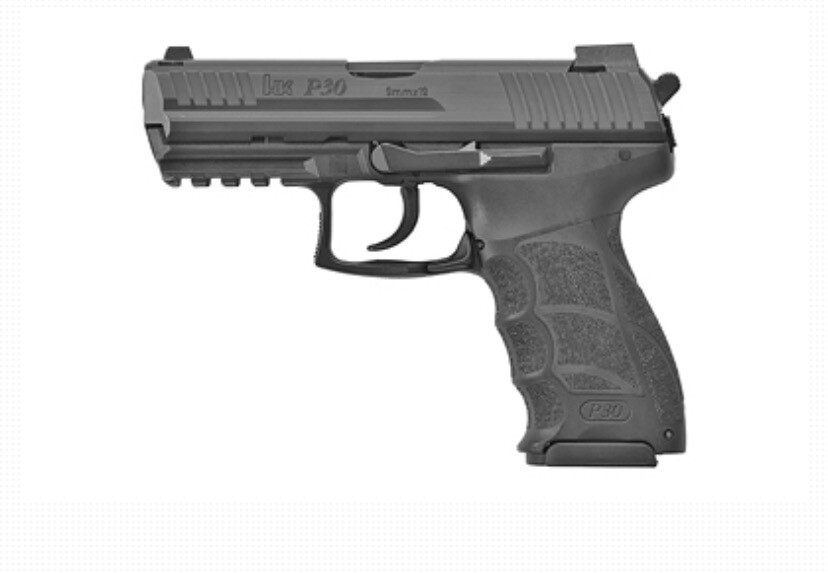 HK, P30, Semi-automatic, DA/SA, 9MM, 3.85" Barrel, Polymer Frame, Black Finish, 17Rd, 2 Magazines