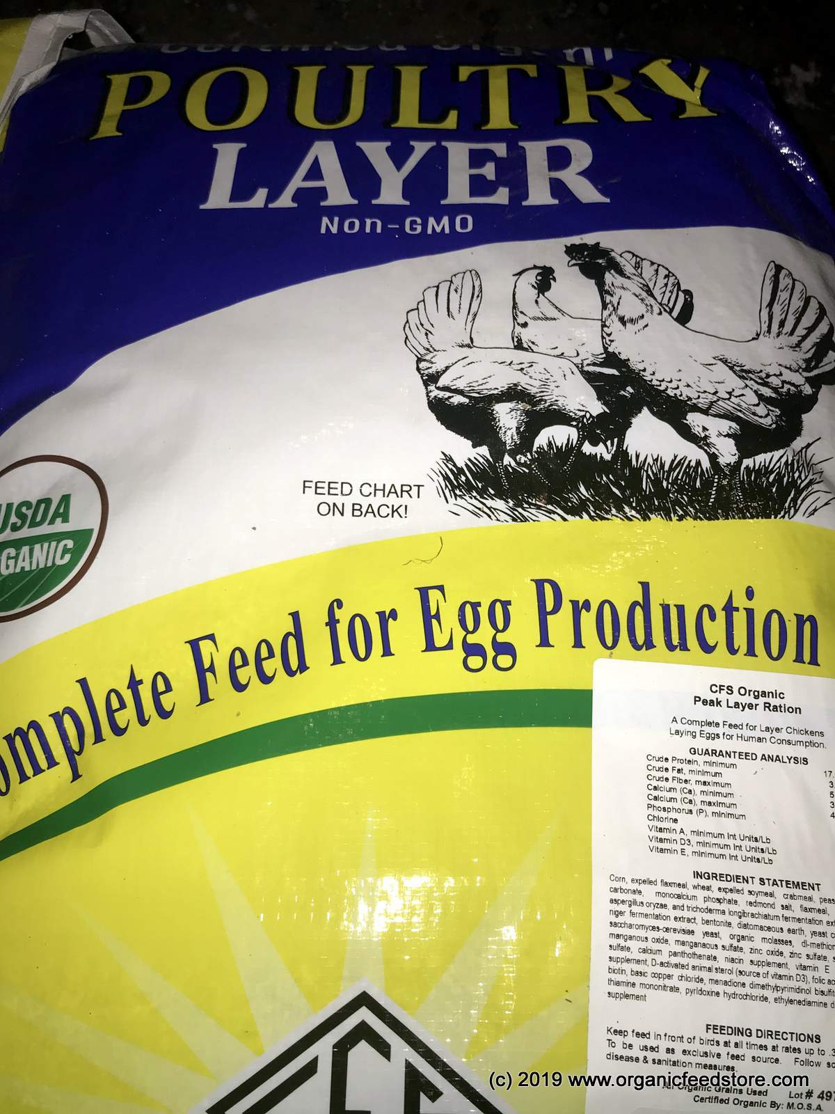 Certified organic Poultry Layer 17% Complete Ground 40-lb bag at RCR Organic Feed Store farm in Hamburg, MN, a short drive from the Twin Cities with easy highway access