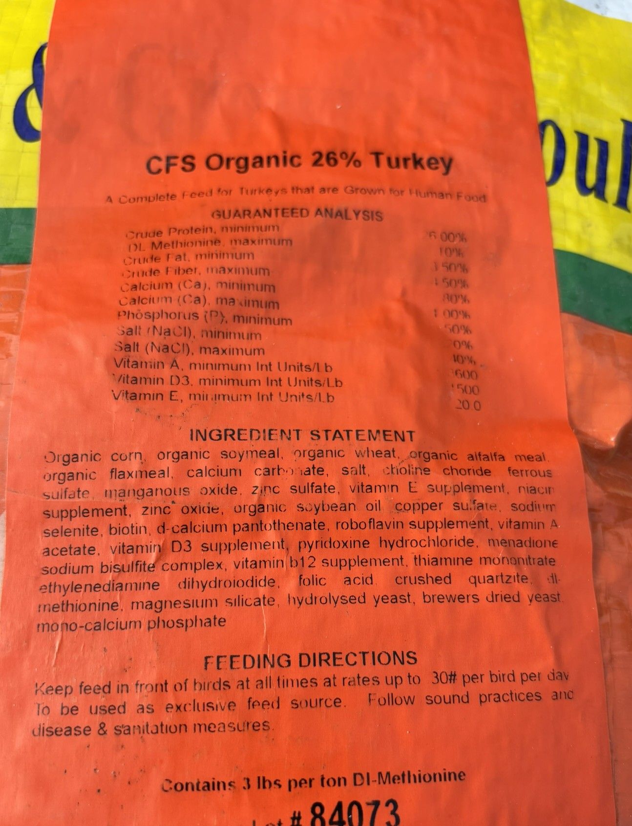 Organic 26% Ground Starter Feed for Poultry RCR Organic Feedstore near Waconia MN