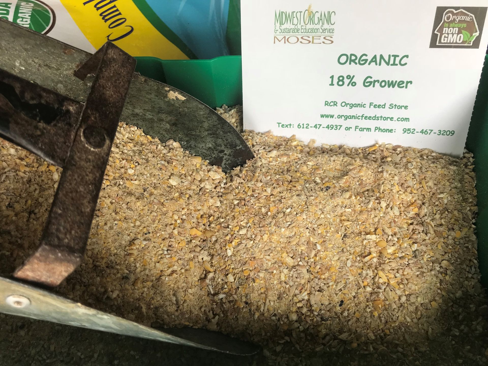 RCR Organic Grower 18 Ground Feed bag, available for on‑farm pickup in Hamburg, Minnesota