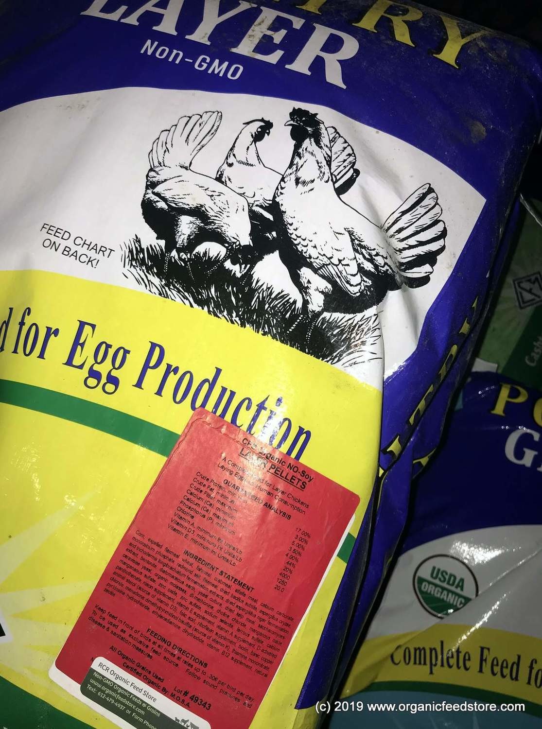 Soy Free Organic Layer Feed Pelleted 40 lb bag of no‑soy organic layer feed, pelleted, 17% protein, MOSA certified, sold by RCR Organic Feed Store in Hamburg MN