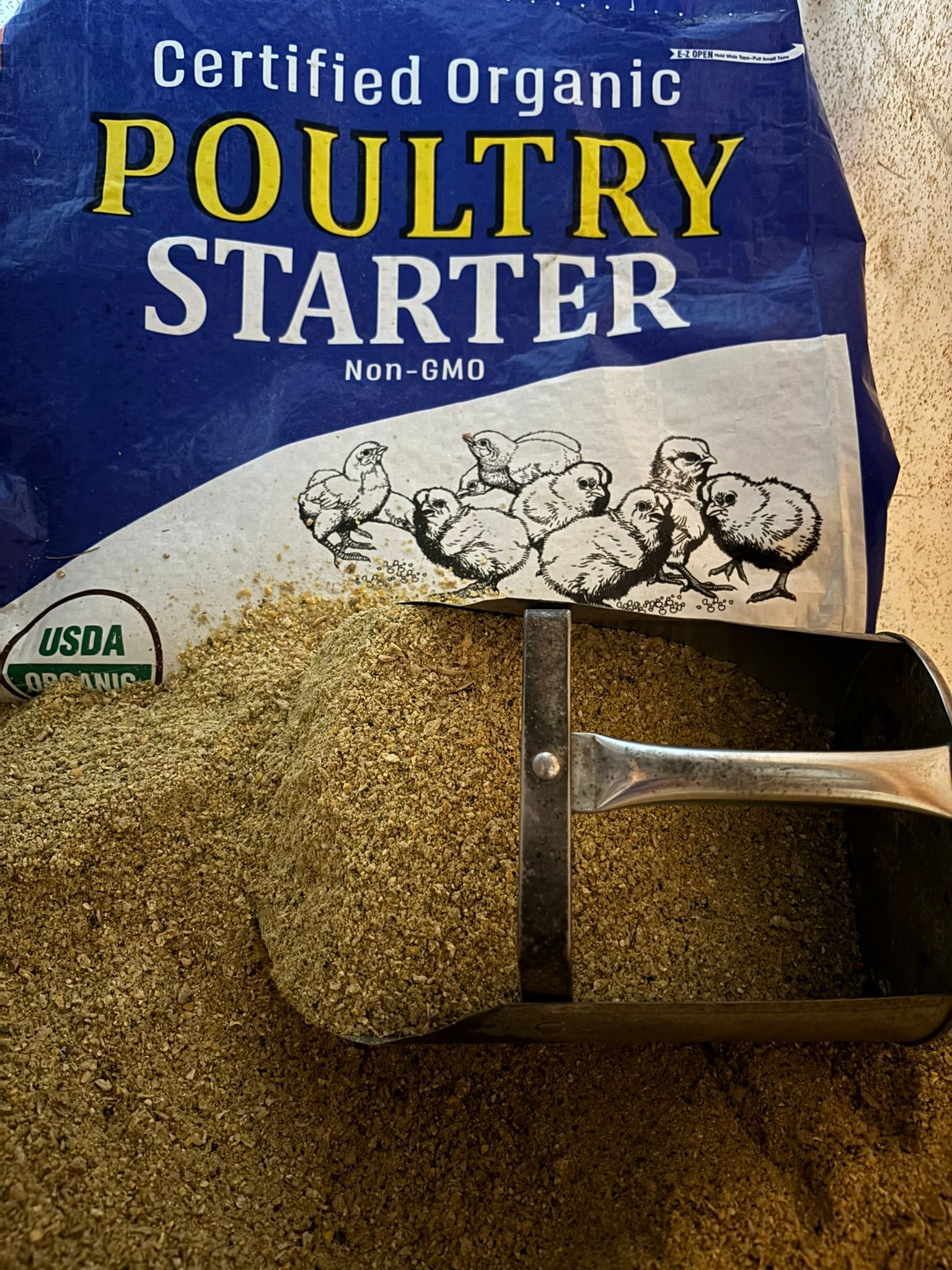 Soy‑free RCR Organic Starter 20 Ground Chick Feed 40 pound bag, available for on‑farm pickup in Hamburg, Minnesota.