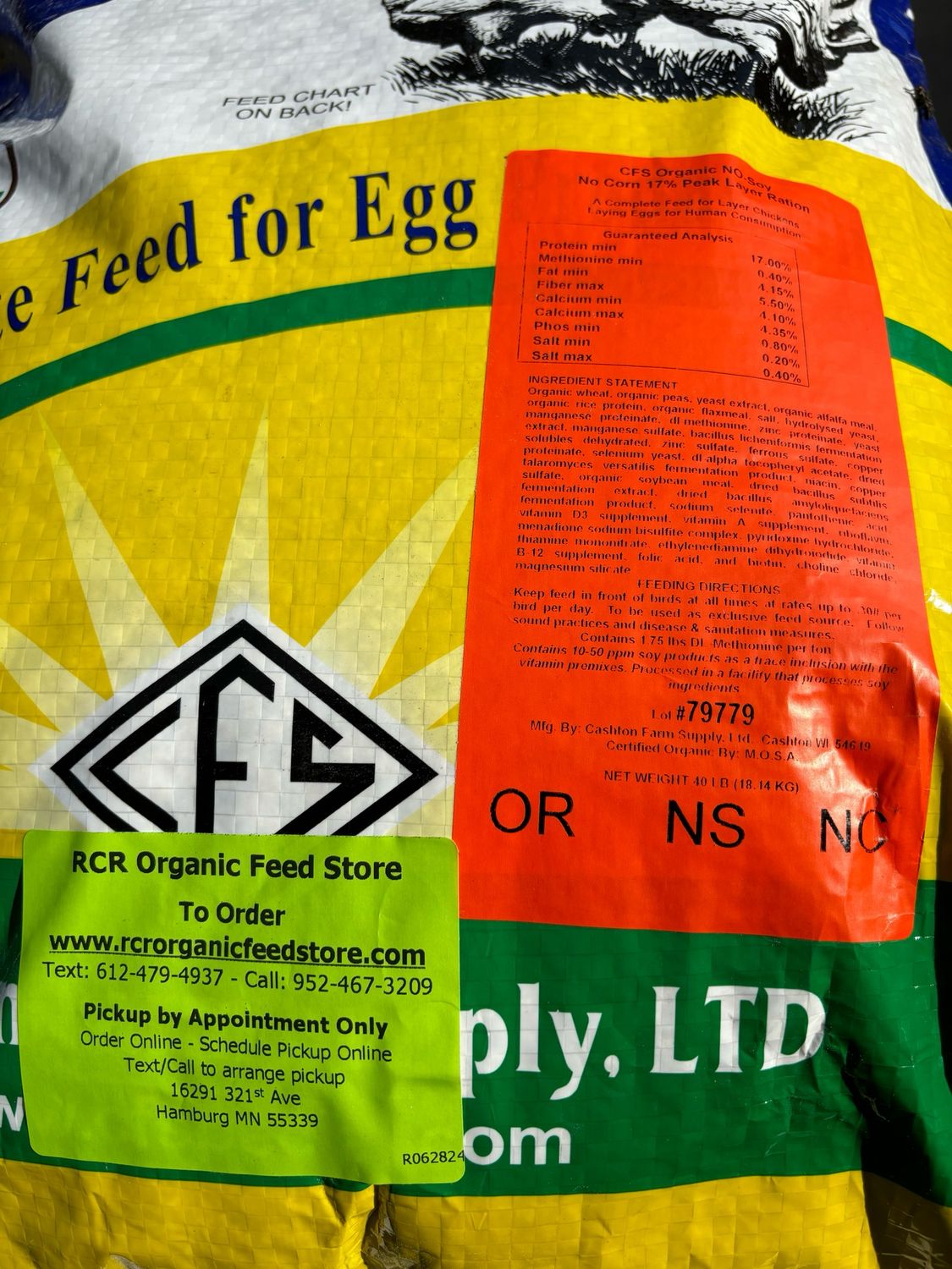 Layer Feed No Soy No Corn Ground Organic order online pickup near Hamburg MN