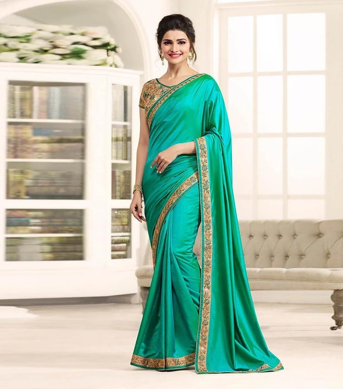 Wkart Green Designer Paper Silk Embroidered Saree