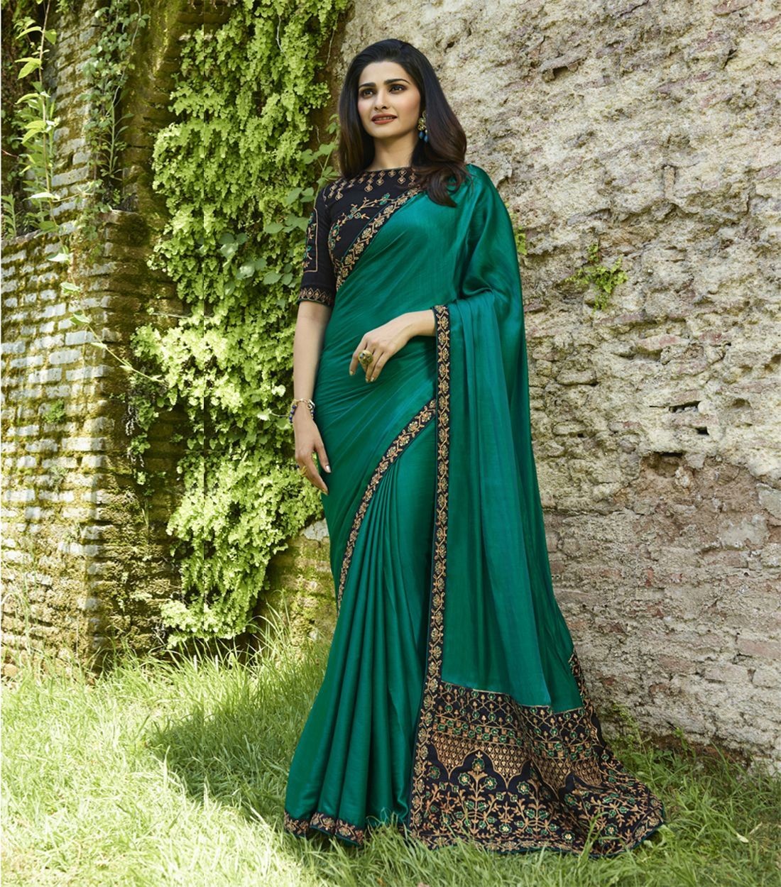 Wkart Green Sana Silk Designer Bollywood Saree