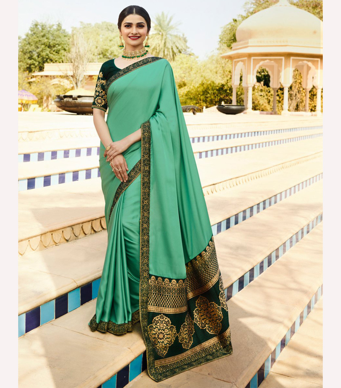 Wkart Light Green Silk Jacquard Designer Saree