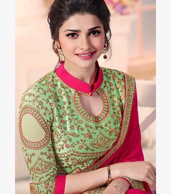 Wkart Red Pink Designer Georgette Embroidered Saree