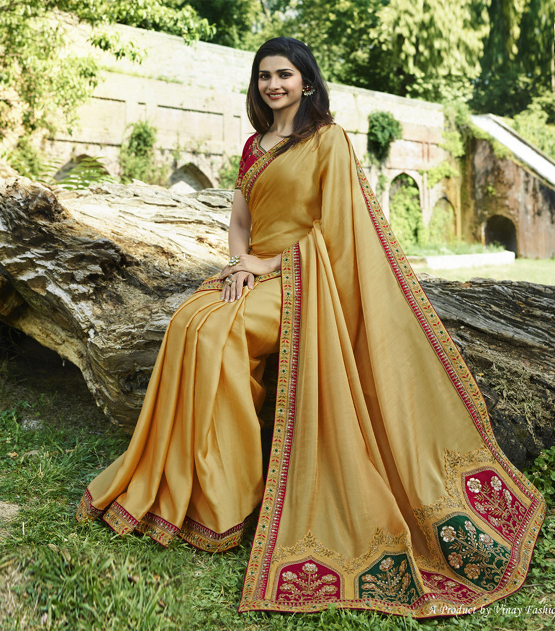 Wkart Yellow Designer Paper Silk Embroidered Saree