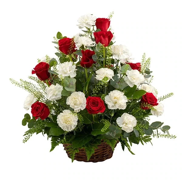 Leinaseade valgete ja punaste lilledega