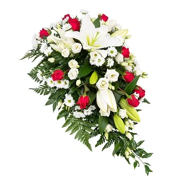 Klassikaline leinaseade valgete ja punaste lilledega