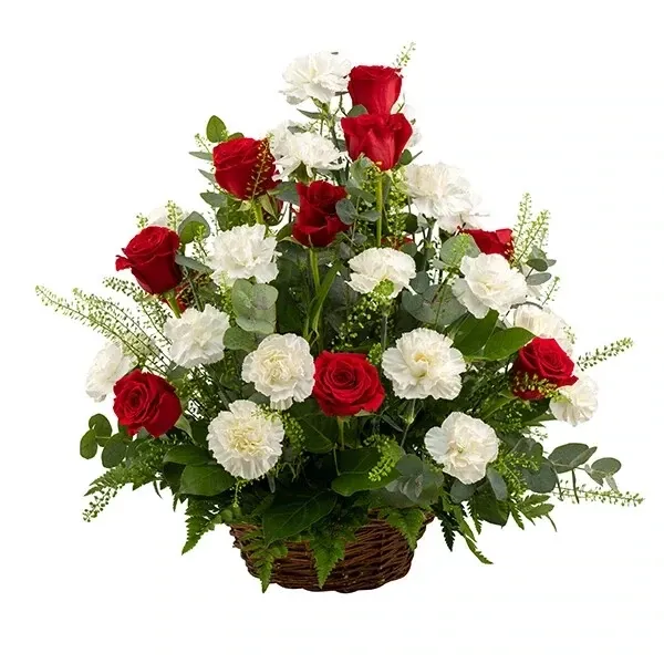 Leinaseade valgete ja punaste lilledega