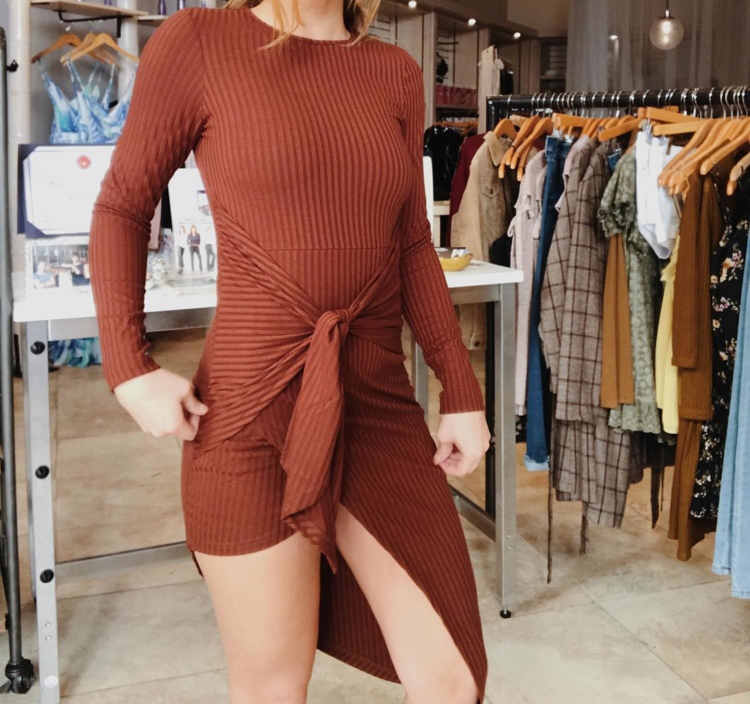 Eliza Ribbed Knit Wrap Dress