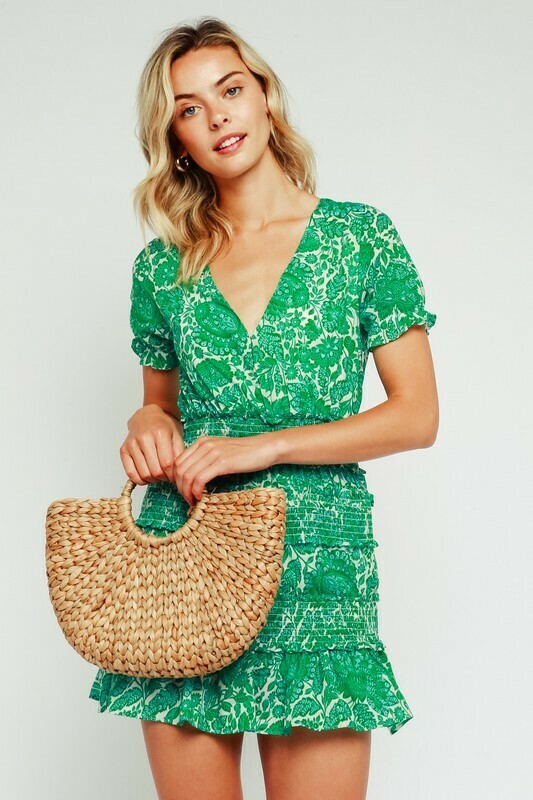 Green Palm Smocked Dress