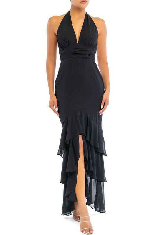 Tina Ruffle Hem Halter Maxi Dress