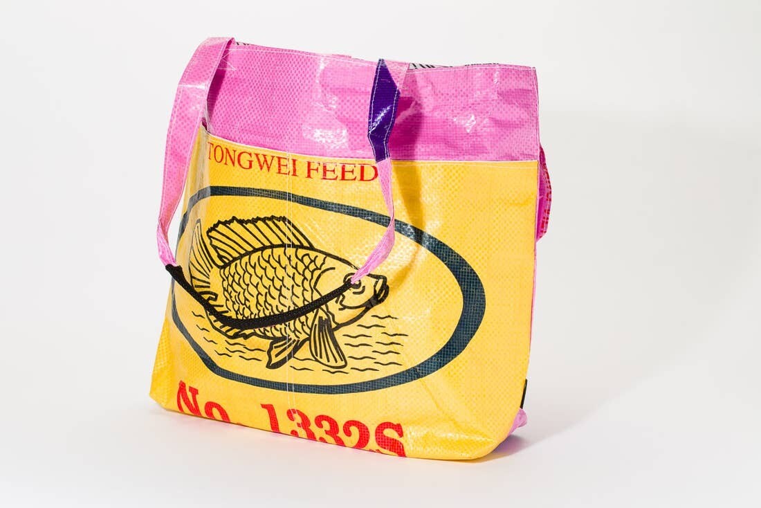 Yellow Fish Pink Barrel Tote Bag