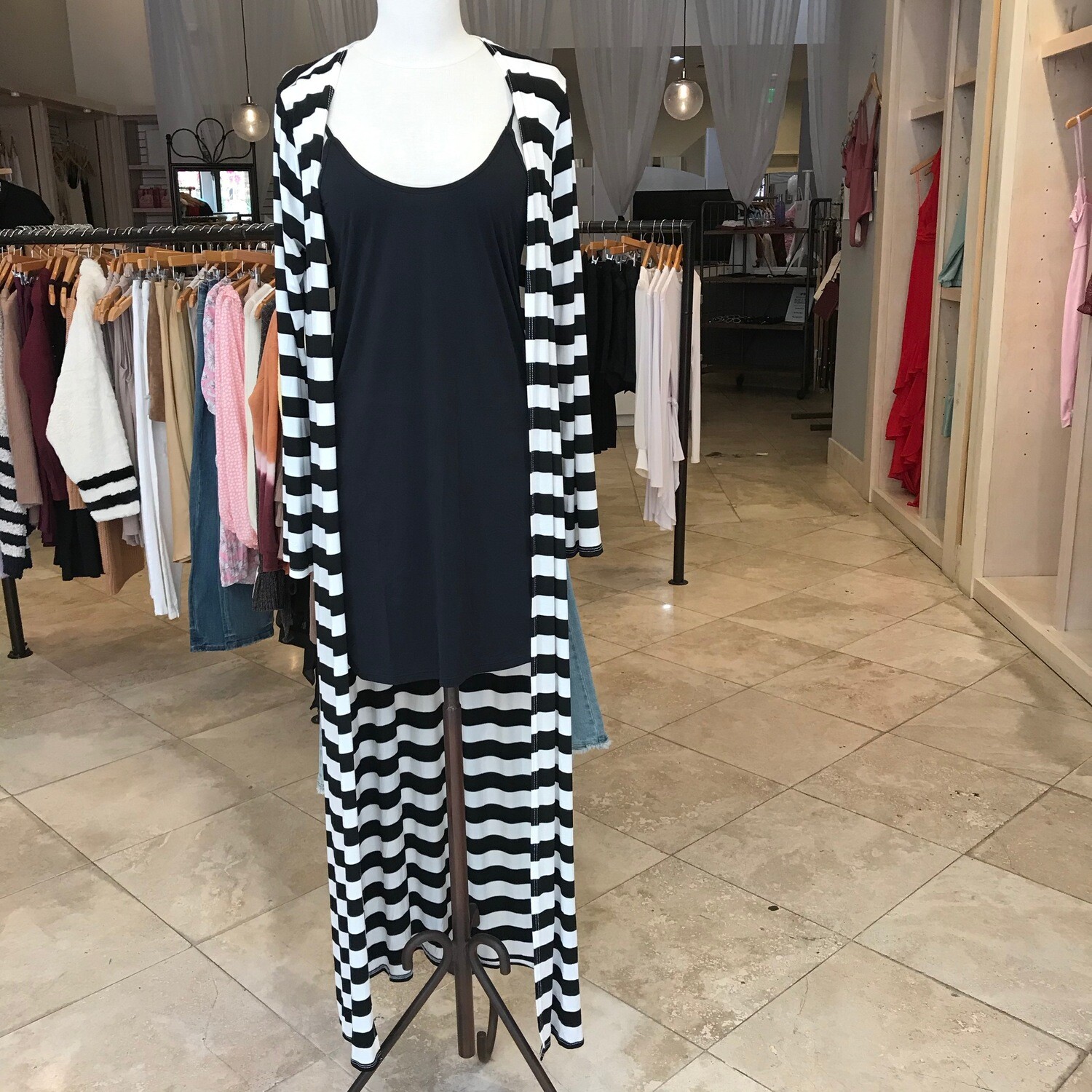 Black &amp; White Striped Slit Cardigan