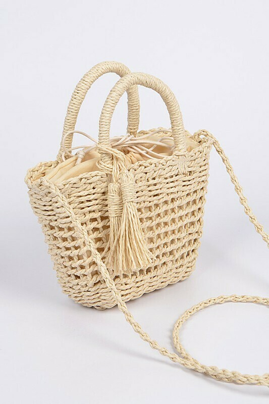 Monotone Straw Basket Crossbody Bag